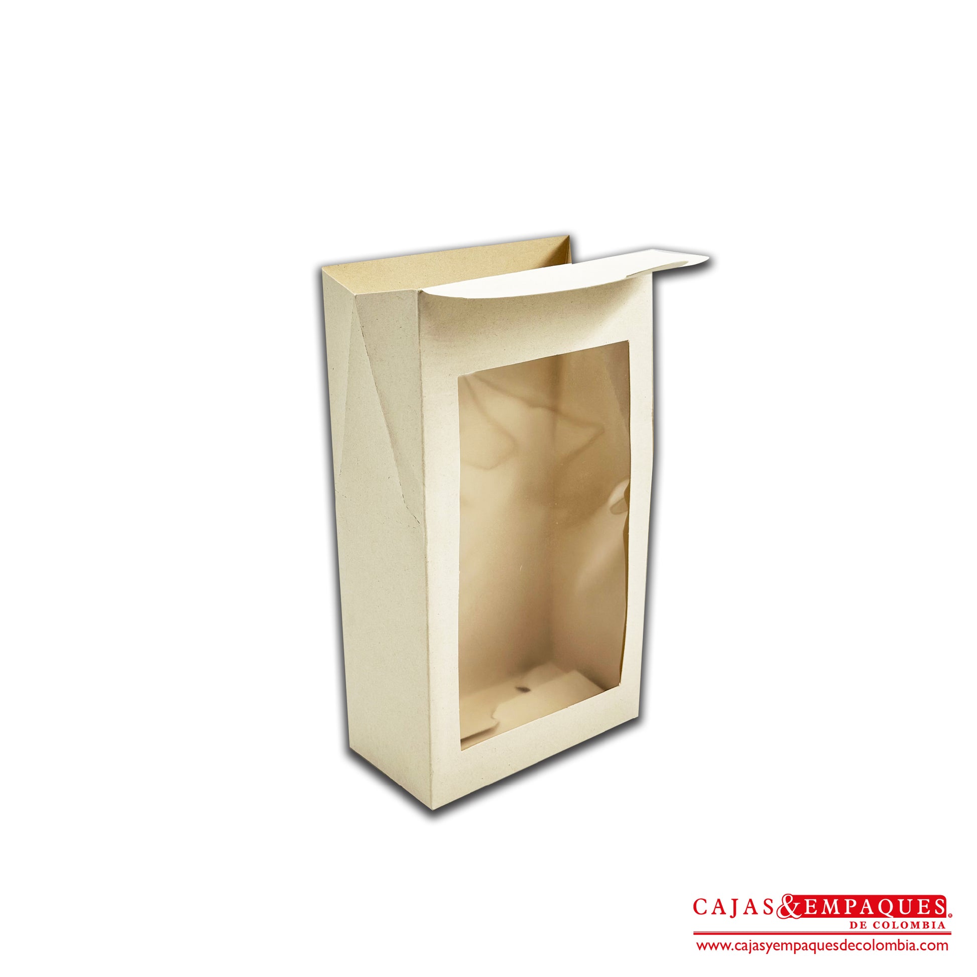 Caja ecológica tipo cartera con ventana 15x8x27 cm crema Cajas y Empaques de Colombia