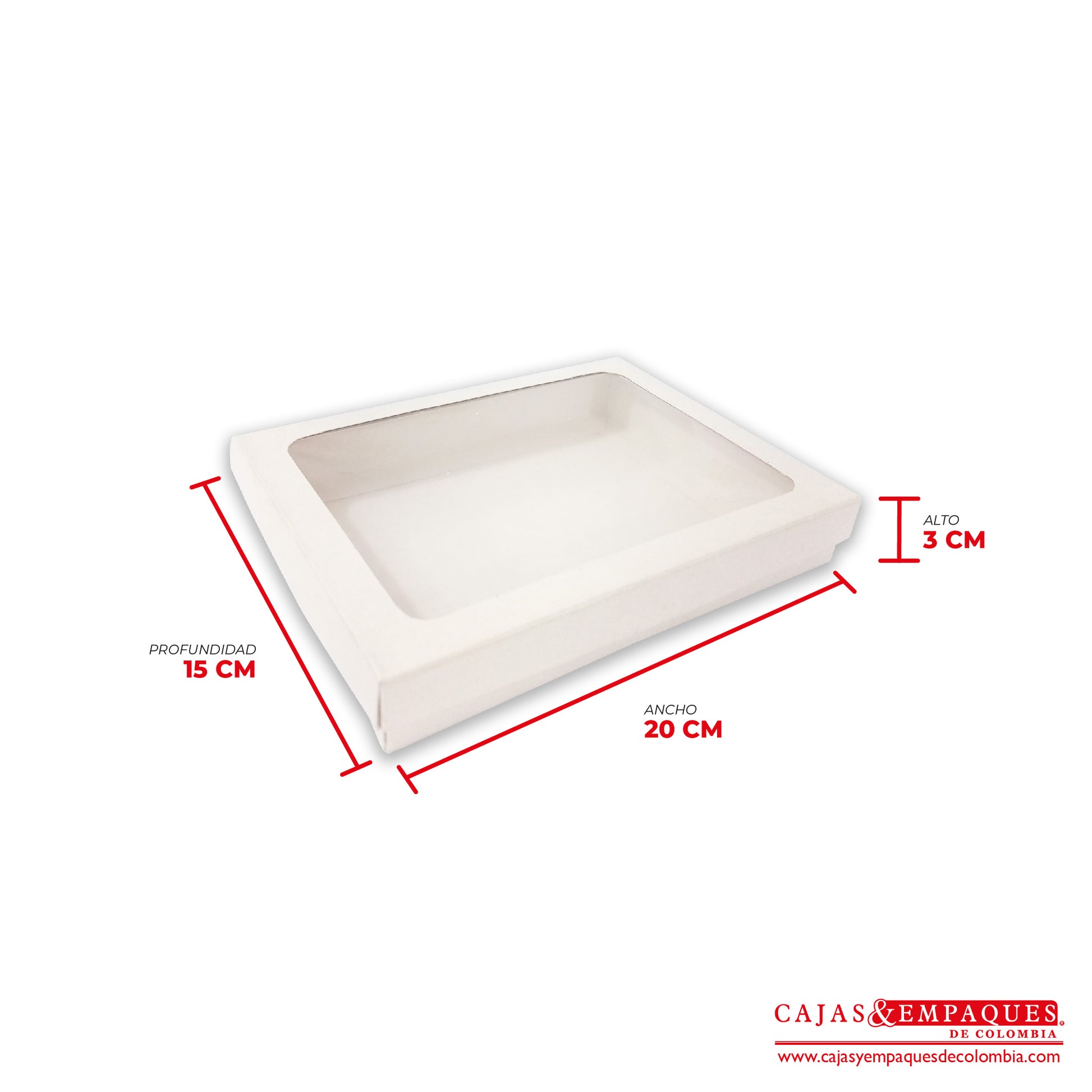 Caja ecológica tapa y base con ventana 20x15x3 cm crema Cajas y Empaques de Colombia
