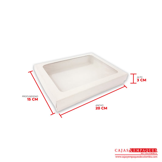 Caja ecológica tapa y base con ventana 20x15x3 cm crema Cajas y Empaques de Colombia