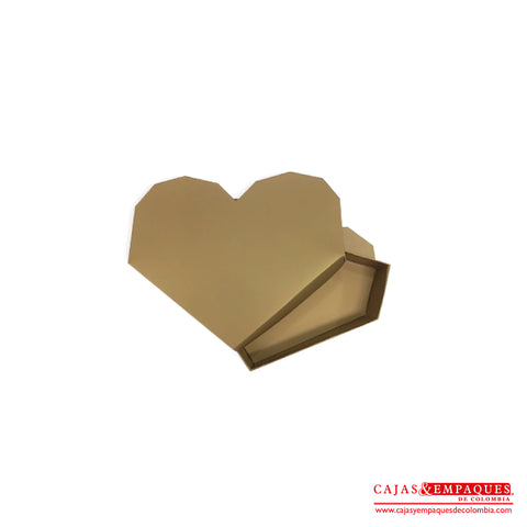 -Caja ecológica tapa y base tipo corazón 15.5x10.5x3 cm dorado Cajas y Empaques de Colombia