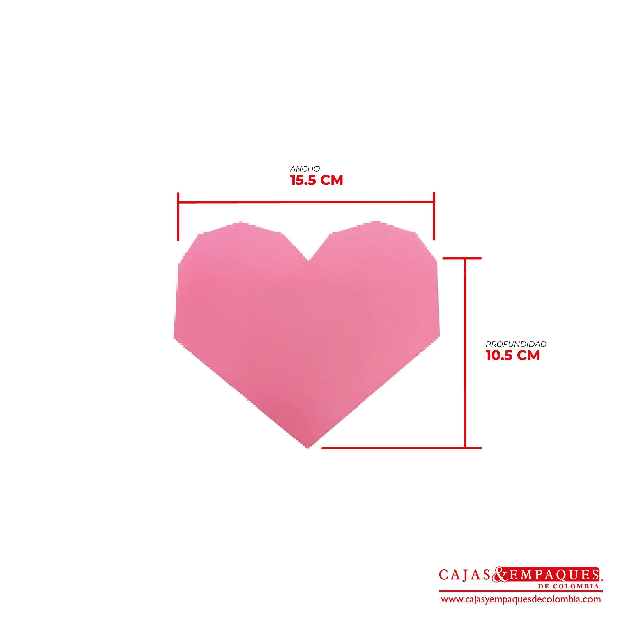 -Caja ecológica tapa y base tipo corazón 15.5x10.5x3 cm rosado Cajas y Empaques de Colombia