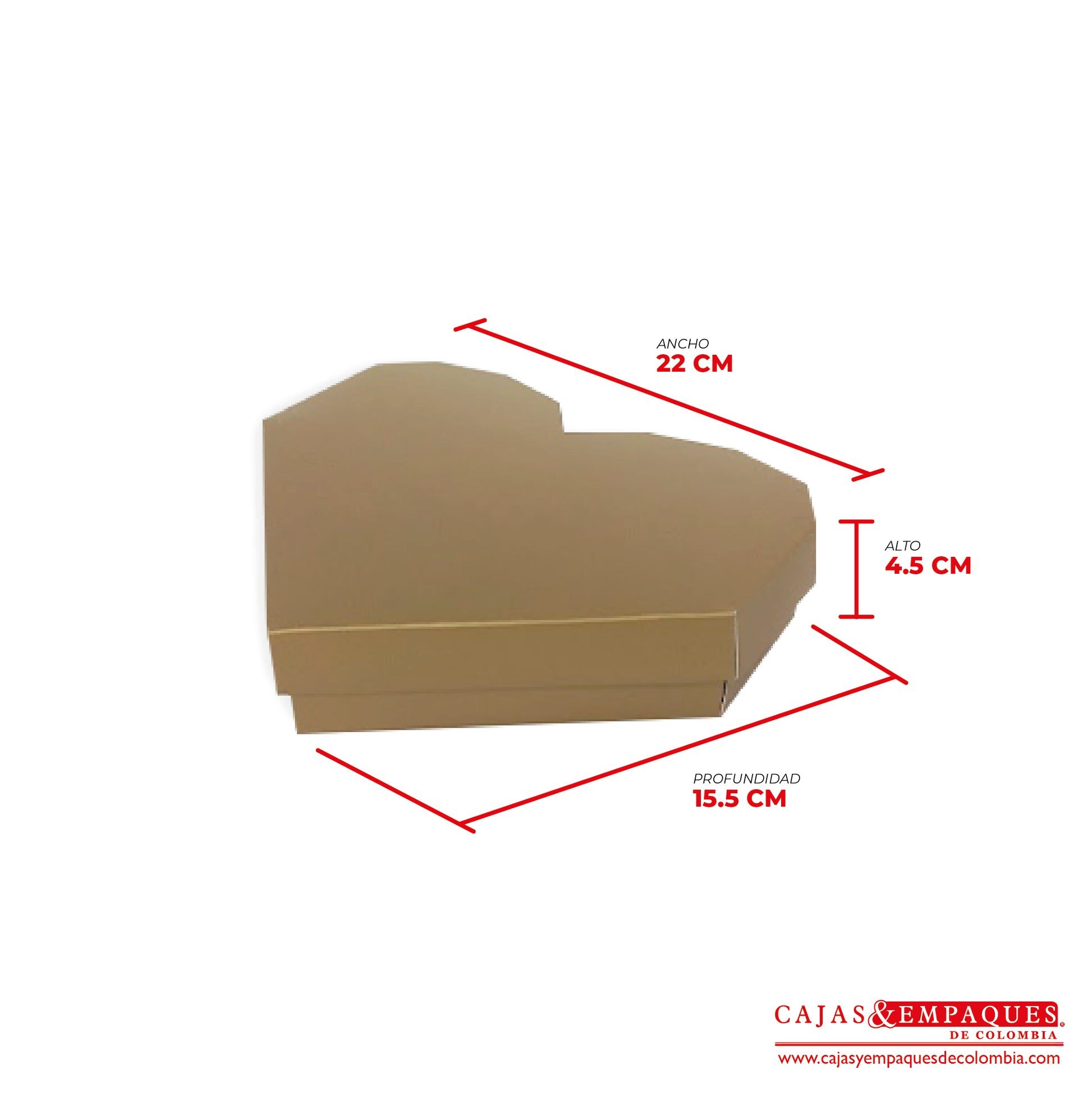 -Caja ecológica tapa y base tipo corazón 22x15.5x4.5 cm dorado Cajas y Empaques de Colombia
