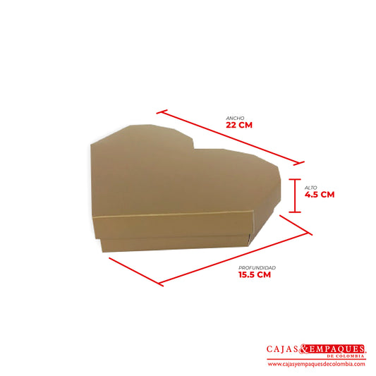-Caja ecológica tapa y base tipo corazón 22x15.5x4.5 cm dorado Cajas y Empaques de Colombia