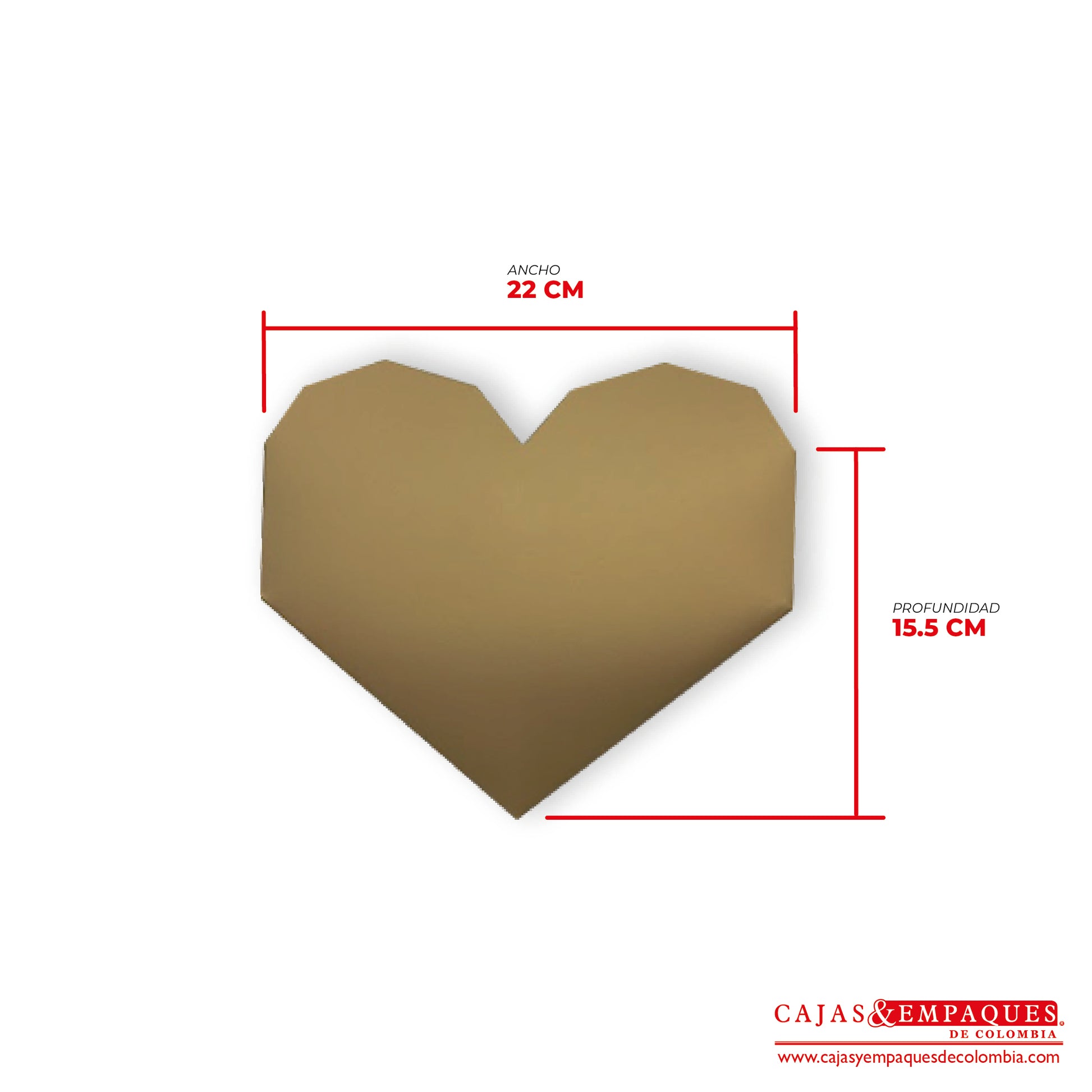 -Caja ecológica tapa y base tipo corazón 22x15.5x4.5 cm dorado Cajas y Empaques de Colombia