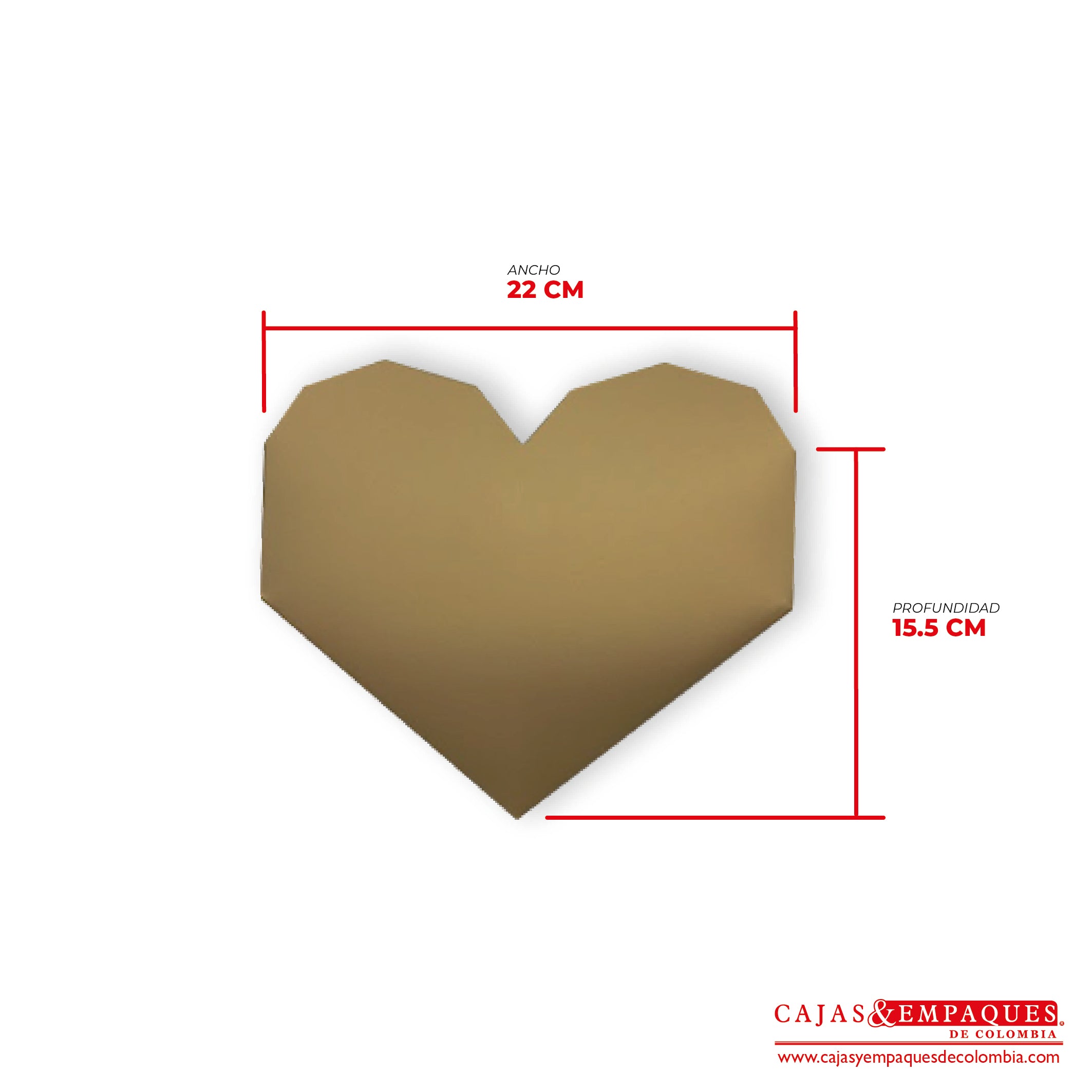 -Caja ecológica tapa y base tipo corazón 22x15.5x4.5 cm dorado Cajas y Empaques de Colombia