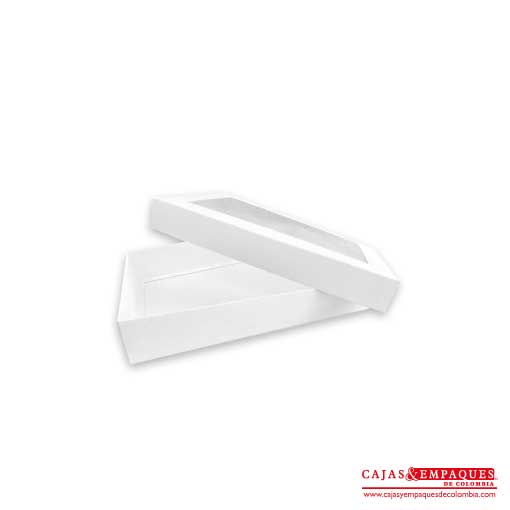Caja ecológica tapa y base con ventana 27x18x4 cm blanco Cajas y Empaques de Colombia