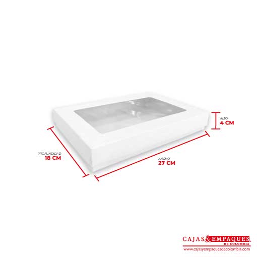 Caja ecológica tapa y base con ventana 27x18x4 cm blanco Cajas y Empaques de Colombia