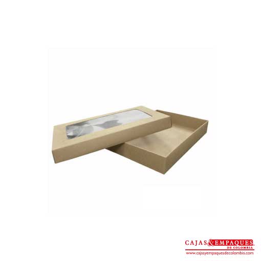 Caja ecológica tapa y base con ventana 27x18x4 cm café Cajas y Empaques de Colombia