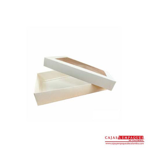 Caja ecológica tapa y base con ventana 27x18x4 cm crema Cajas y Empaques de Colombia