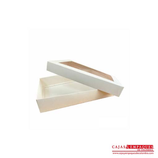 Caja ecológica tapa y base con ventana 27x18x4 cm crema Cajas y Empaques de Colombia