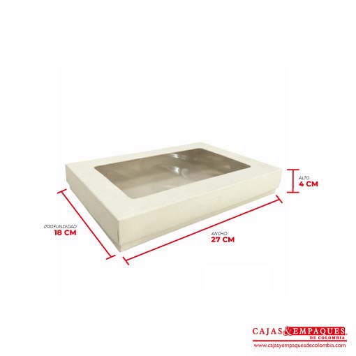 Caja ecológica tapa y base con ventana 27x18x4 cm crema Cajas y Empaques de Colombia