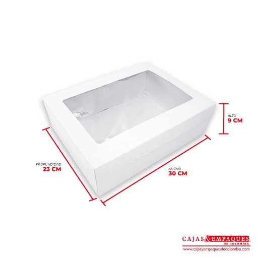 Caja ecológica tapa y base con ventana 30x23x9 cm blanco Cajas y Empaques de Colombia