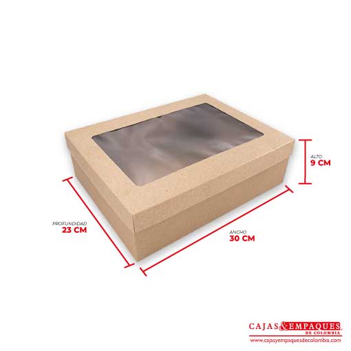 Caja ecológica tapa y base con ventana 30x23x9 cm café Cajas y Empaques de Colombia