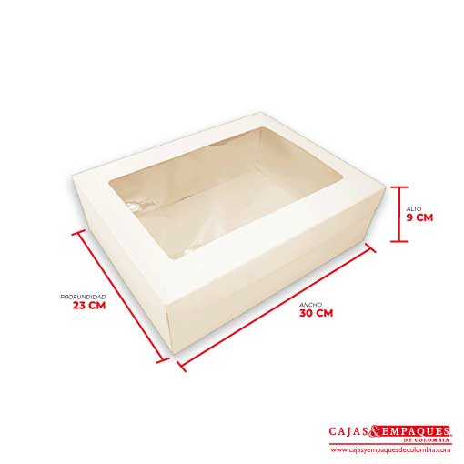 Caja ecológica tapa y base con ventana 30x23x9 cm crema Cajas y Empaques de Colombia