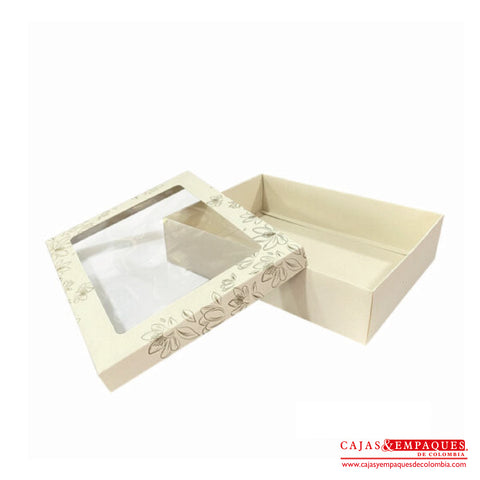 Caja ecológica tapa y base con ventana 30x23x9 cm crema navidad Cajas y Empaques de Colombia