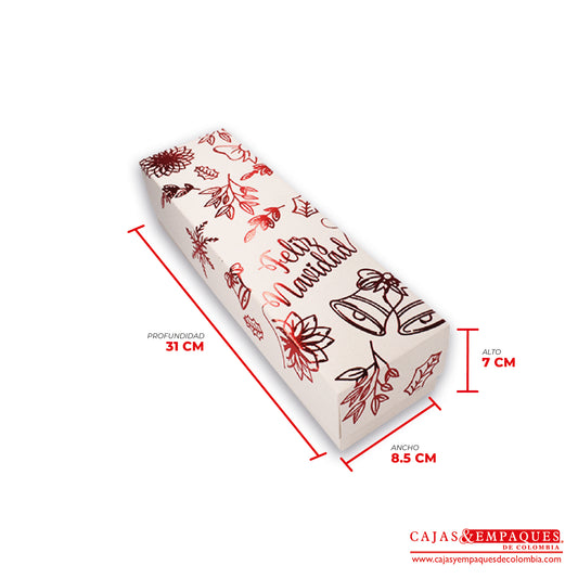 Caja ecológica tapa y base 31x8.5x7 cm feliz navidad laminado rojo Cajas y Empaques de Colombia