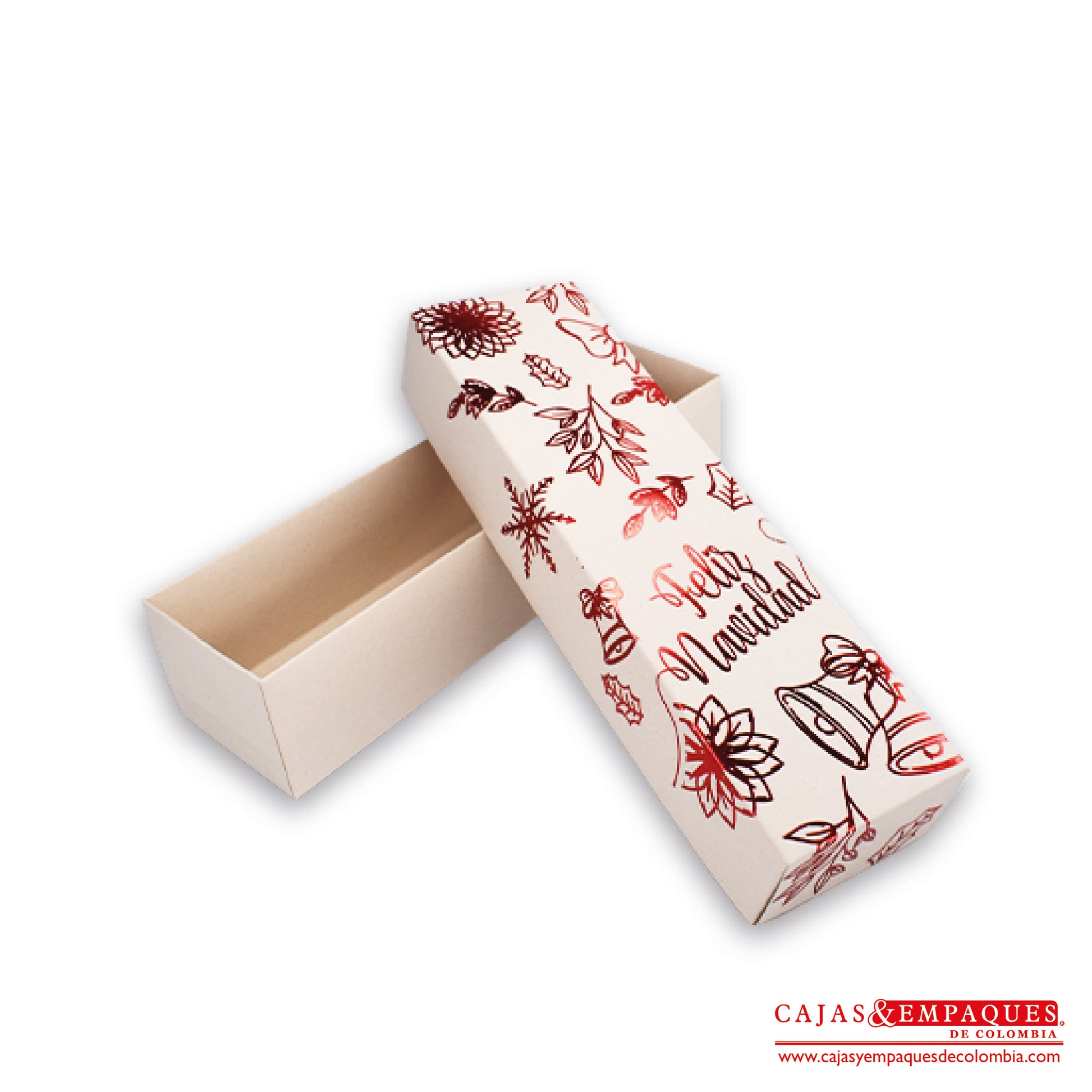 Caja ecológica tapa y base 31x8.5x7 cm feliz navidad laminado rojo Cajas y Empaques de Colombia
