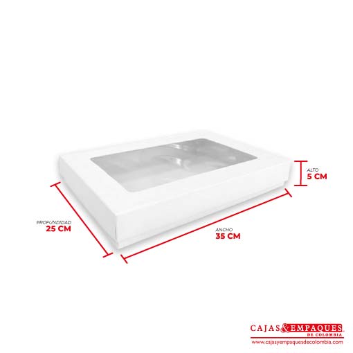 Caja ecológica tapa y base con ventana 35x25x5 cm blanco Cajas y Empaques de Colombia