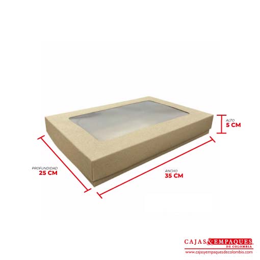 Caja ecológica tapa y base con ventana 35x25x5 cm café Cajas y Empaques de Colombia