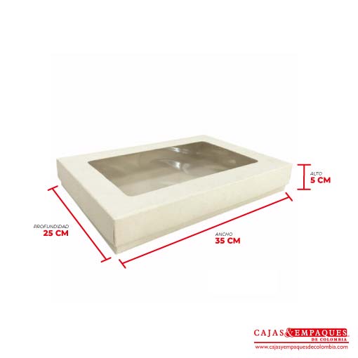 Caja ecológica tapa y base con ventana 35x25x5 cm crema Cajas y Empaques de Colombia