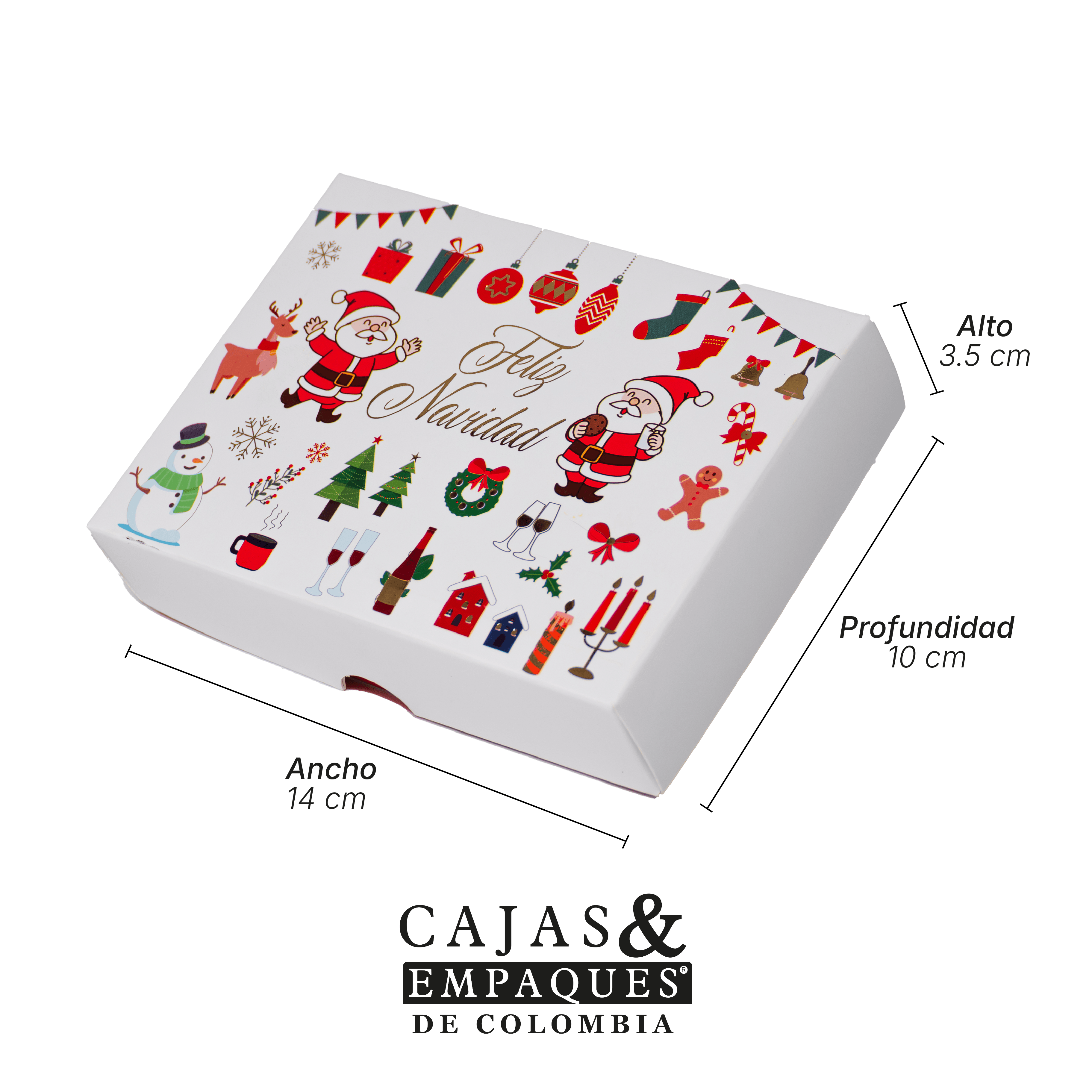 Caja ecológica tapa y base 14x10x3.5 cm blanco Navidad