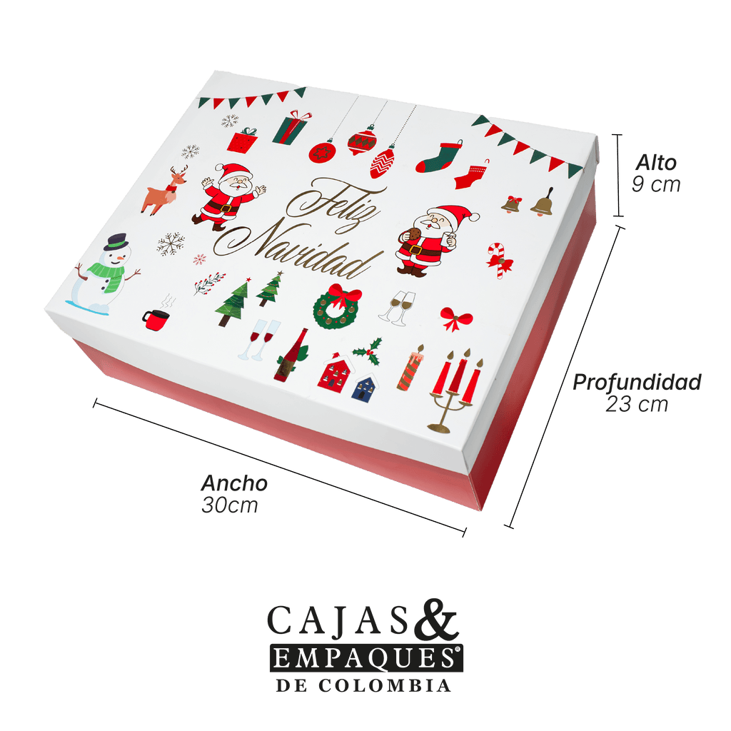 Caja ecológica tapa y base  30x23x9 cm Navidad Roja
