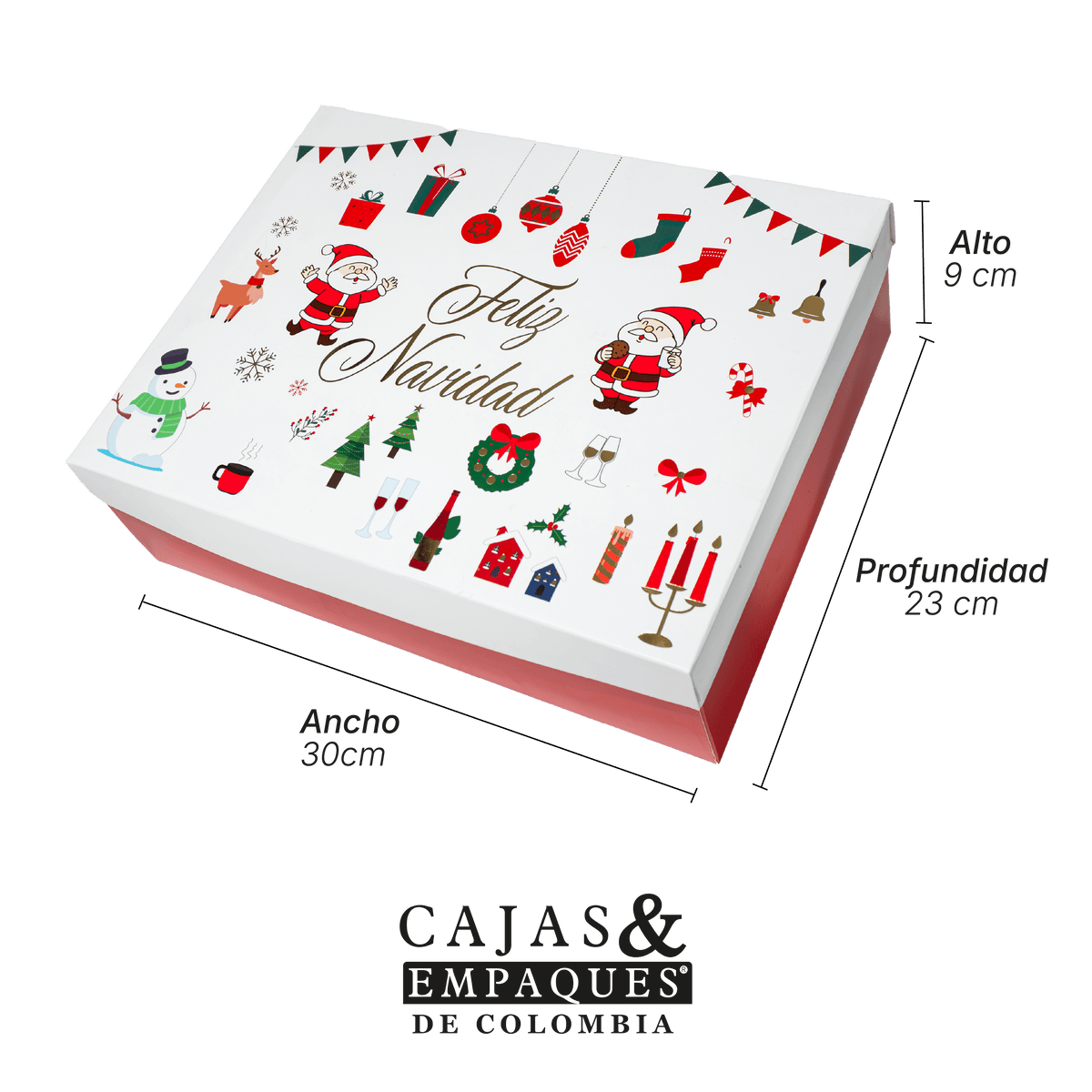 Caja ecológica tapa y base  30x23x9 cm Navidad Roja