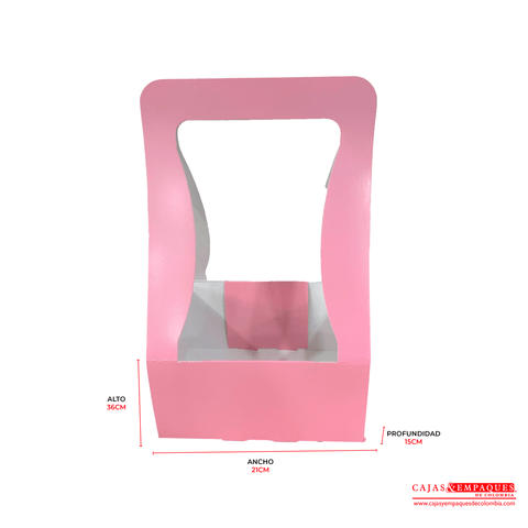 Caja ecológica plegadiza canasta 21x15x36 cm rosado Cajas y Empaques de Colombia