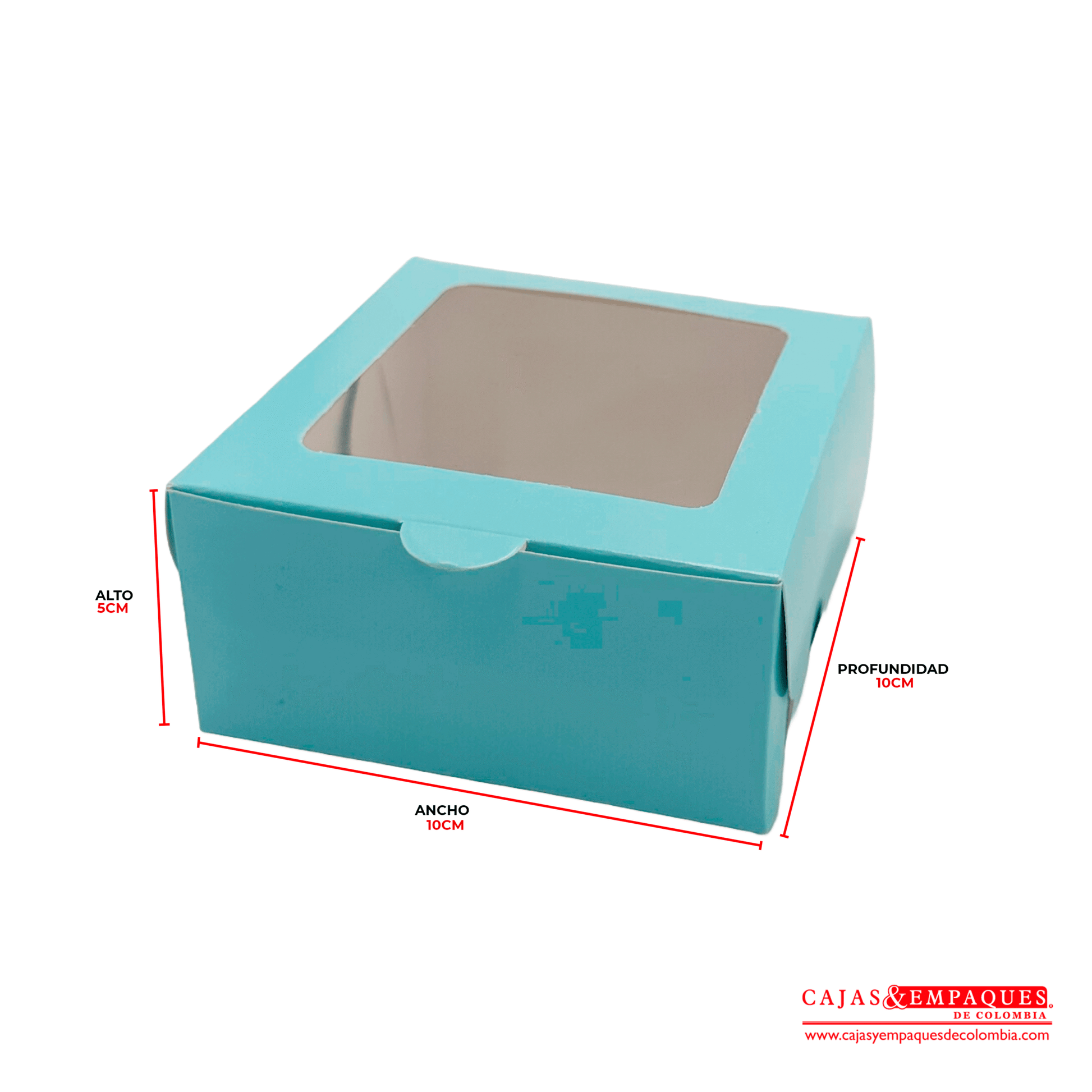 Caja ecológica plegadiza con ventana 10x10x5 cm azul Cajas y Empaques de Colombia