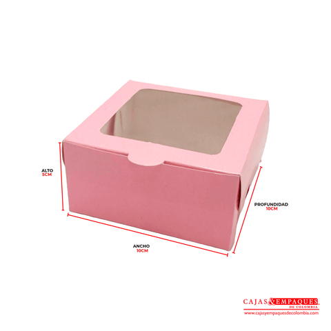 Caja ecológica plegadiza con ventana 10x10x5 cm rosada Cajas y Empaques de Colombia