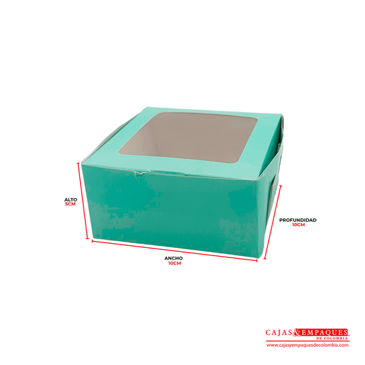 Caja ecológica plegadiza con ventana 10x10x5 cm verde Cajas y Empaques de Colombia