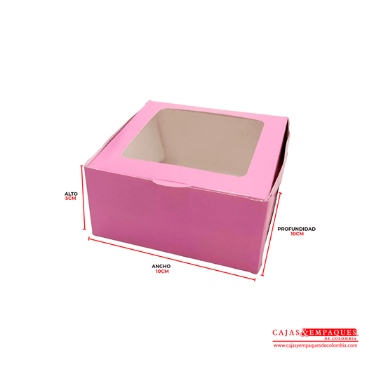 Caja ecológica plegadiza con ventana 10x10x5 cm lila Cajas y Empaques de Colombia