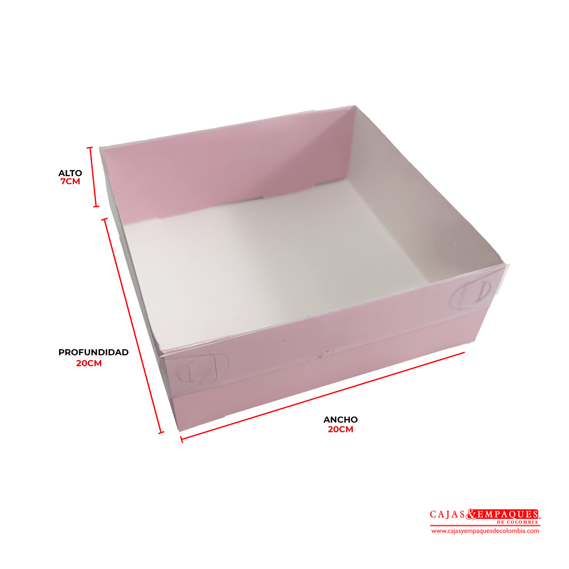 Caja ecológica tapa y base en acetato 20x20x7 cm rosado Cajas y Empaques de Colombia