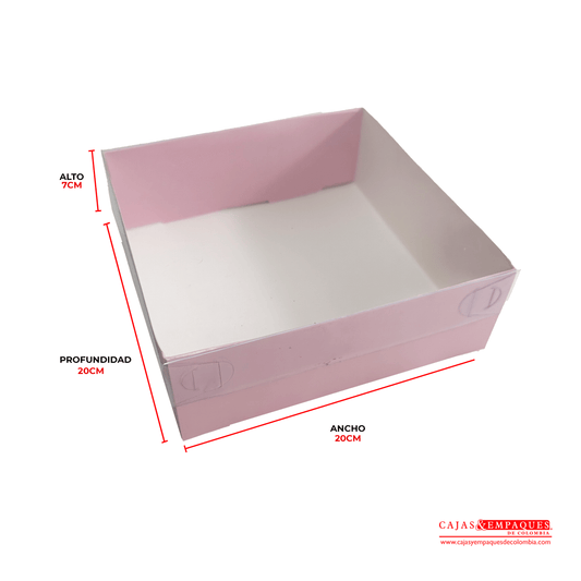 Caja ecológica tapa y base en acetato 20x20x7 cm rosado Cajas y Empaques de Colombia