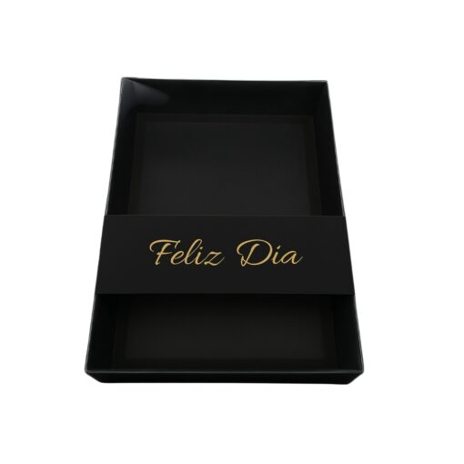 Caja ecológica base y tapa en acetato 25x35x7 cm negro Feliz día